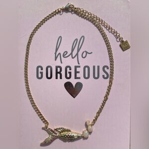 Gold Plated Fish Necklace | Opal Detail | Adjustable 14”-17”